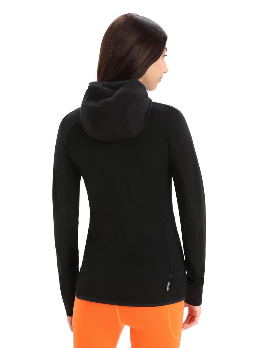 Women's Icebreaker ZoneKnit™ Merino Long Sleeve Zip Hoodie Black | CA 1273JPQJ